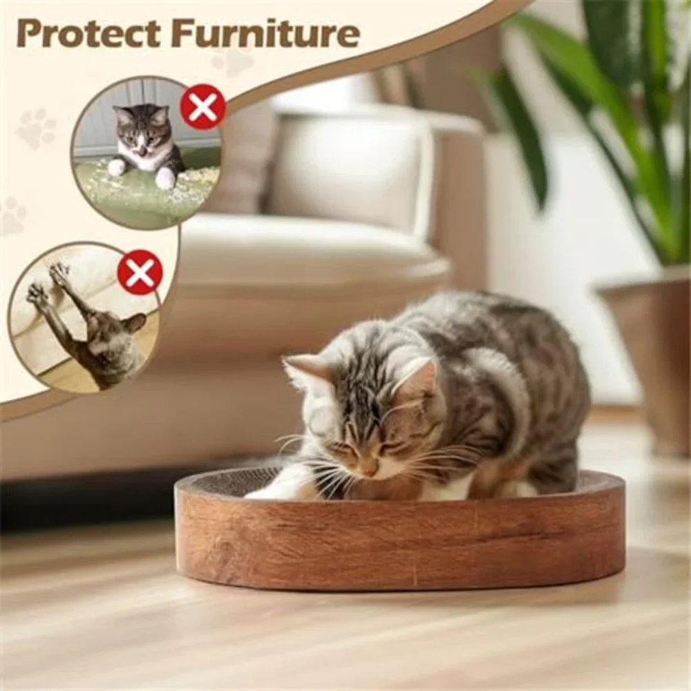 Cat Scratcher Bed Indoor Cats Cardboard Scratch Pad Oval Kitten Furniture Protec